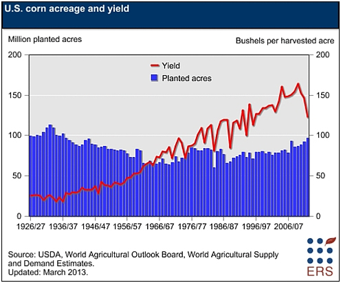 U.S. corn acreage and yield